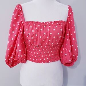 Polka Dot Coquette Top MEDIUM Milk Maid Festival Cottage Peasant Country Women's